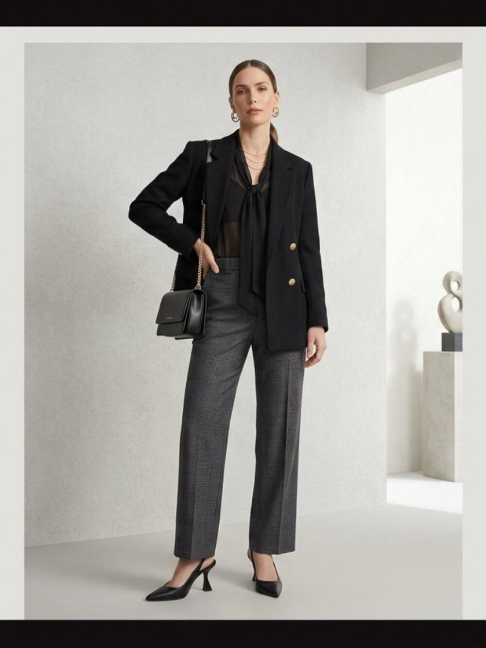 STEPHANIE ANDREWS Fluid Academia Wool Black Double Breasted Blazer Jacket SZ 16